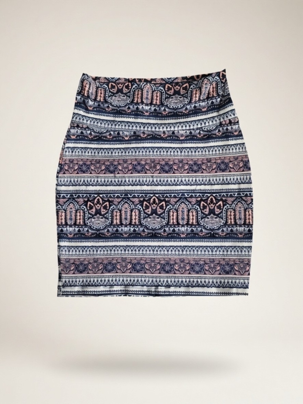 Charlotte Russe Navy and Blush Patterned Pencil Skirt